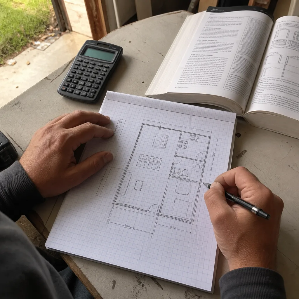 Designer drawing an ADU floor plan for permitting and construction