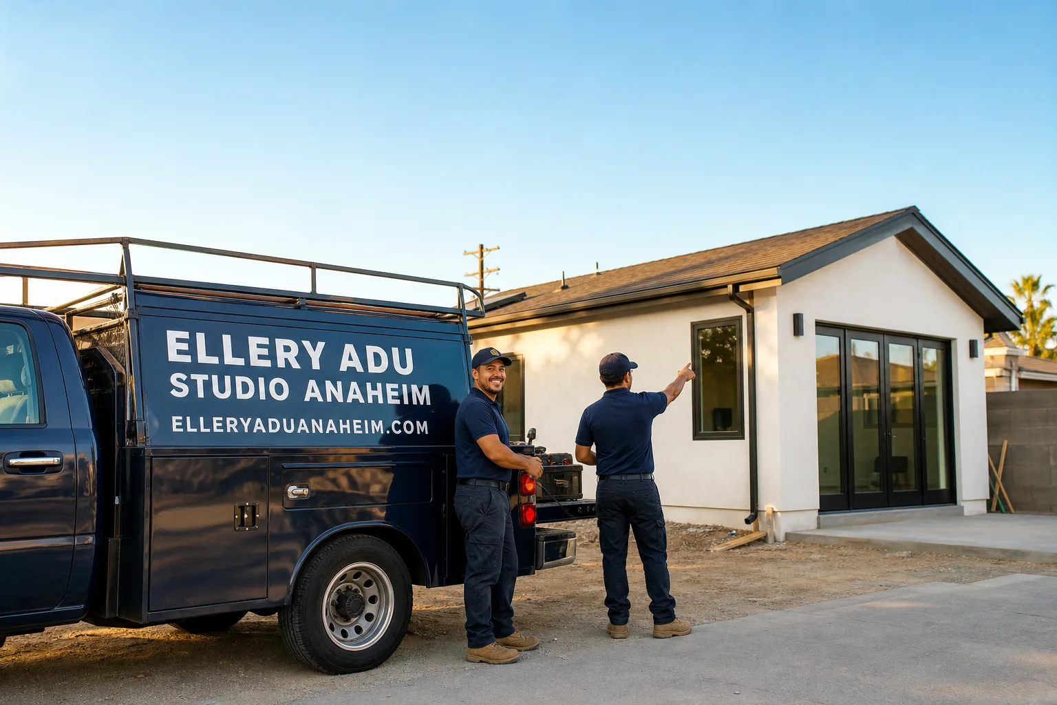 Ellery ADU Studio Anaheim adu service vehicle and crew in Anaheim, CA